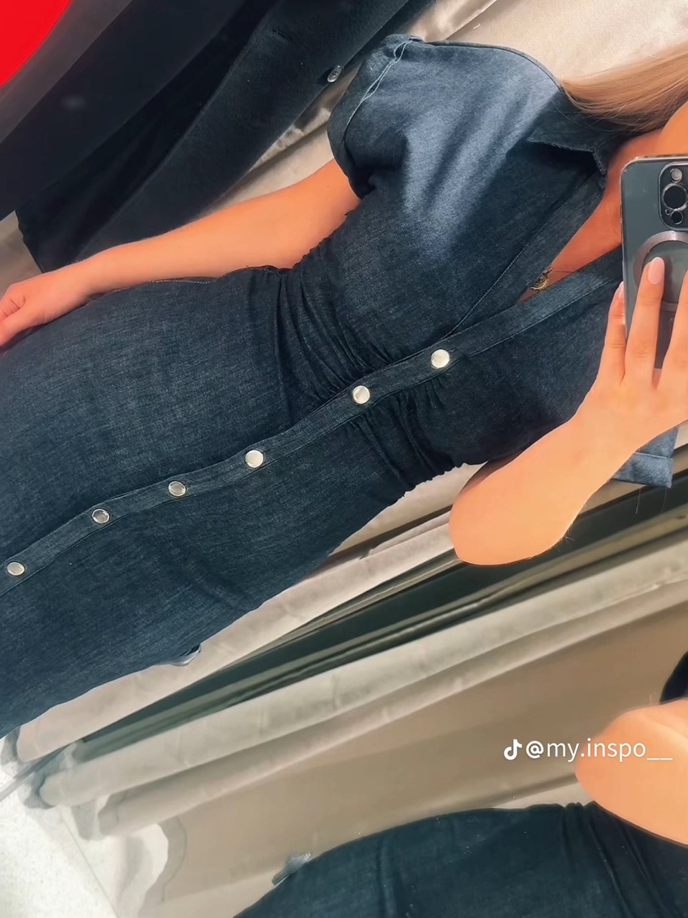 ZARA Dark Blue Denim Midi Shirt Dress - Picture 12 of 15